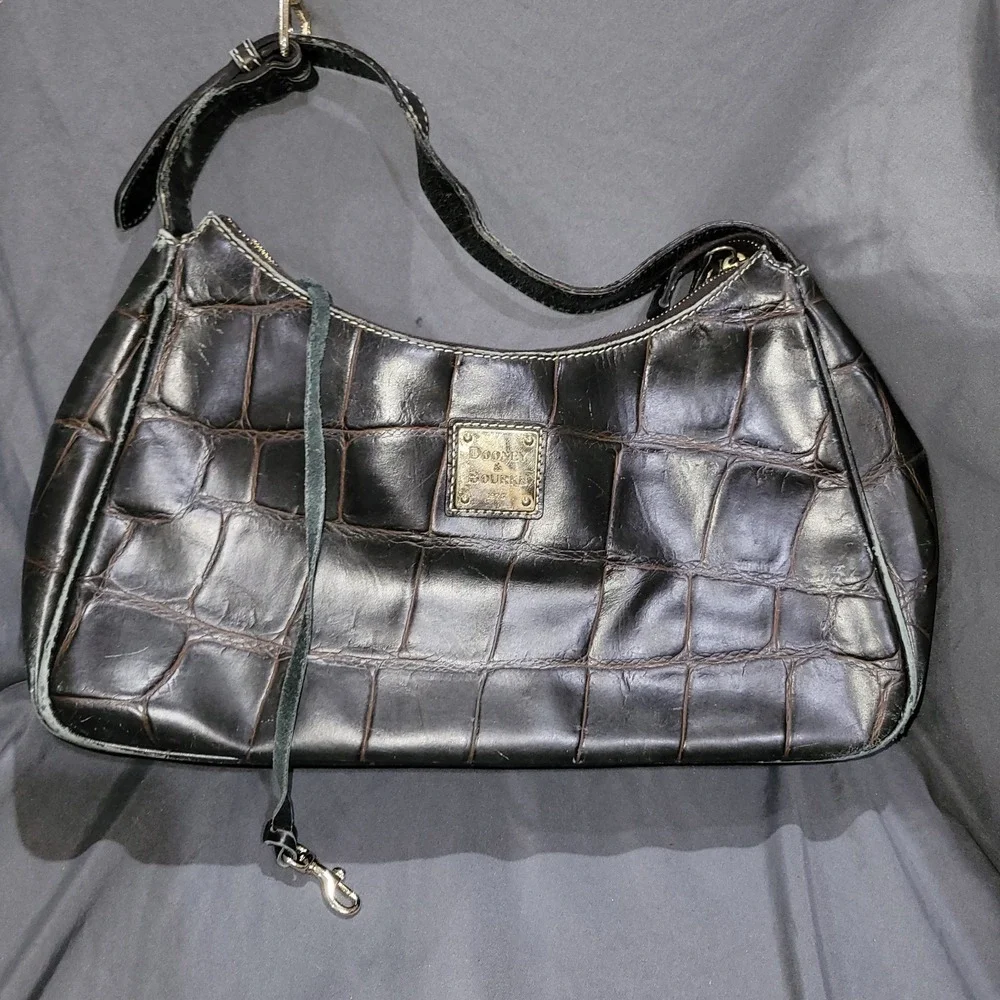Vtg DOONEY & BOURKE Leather Croco Embossed Satchel Hobo Purse Shoulder Bag